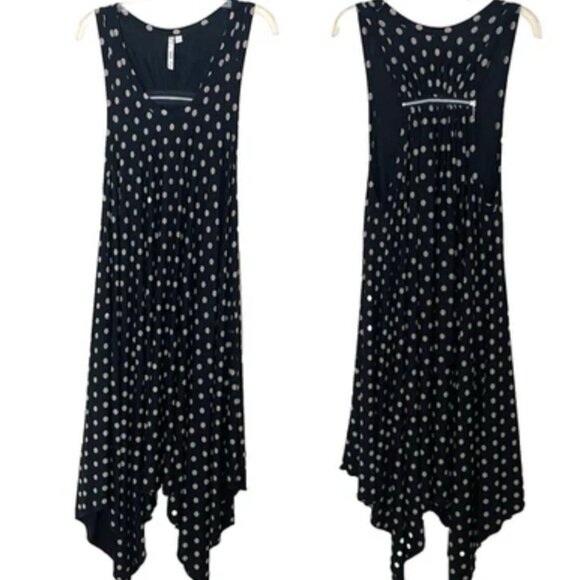 Comfy USA Dress Small Sleeveless Polka Dots Asymmetrical Hem Stretch Lagenlook - Picture 1 of 12